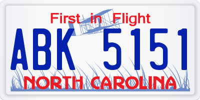NC license plate ABK5151