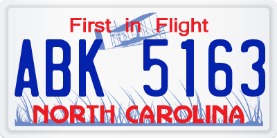 NC license plate ABK5163
