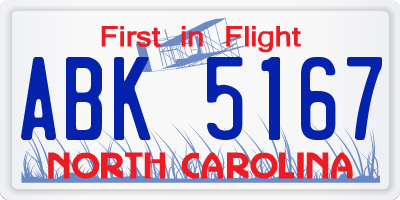 NC license plate ABK5167