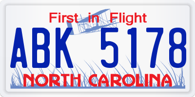 NC license plate ABK5178