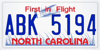 NC license plate ABK5194
