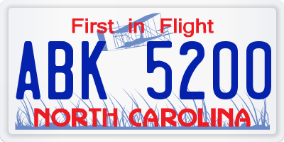 NC license plate ABK5200