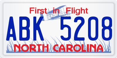 NC license plate ABK5208
