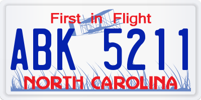 NC license plate ABK5211