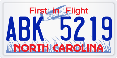 NC license plate ABK5219