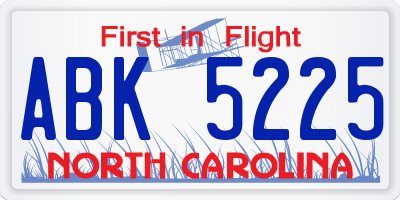 NC license plate ABK5225
