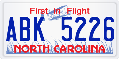 NC license plate ABK5226