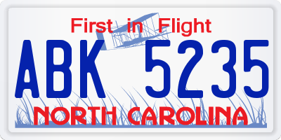 NC license plate ABK5235