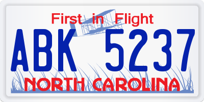 NC license plate ABK5237