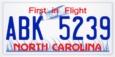 NC license plate ABK5239
