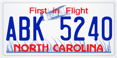 NC license plate ABK5240