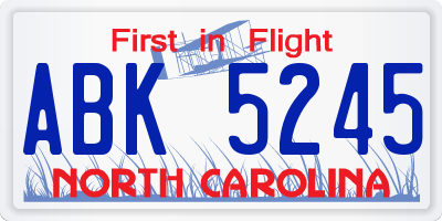 NC license plate ABK5245