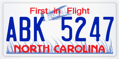 NC license plate ABK5247