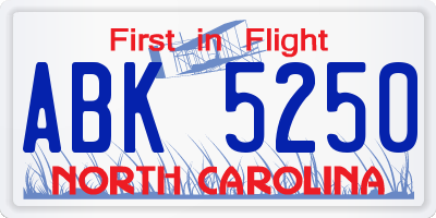 NC license plate ABK5250