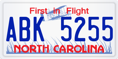 NC license plate ABK5255
