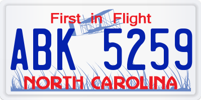NC license plate ABK5259