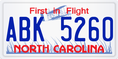 NC license plate ABK5260