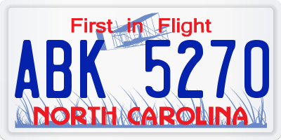 NC license plate ABK5270