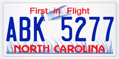 NC license plate ABK5277
