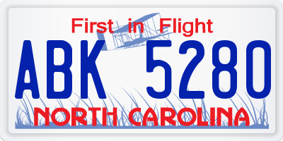 NC license plate ABK5280