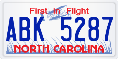 NC license plate ABK5287