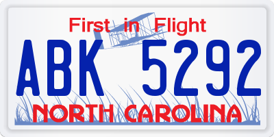 NC license plate ABK5292