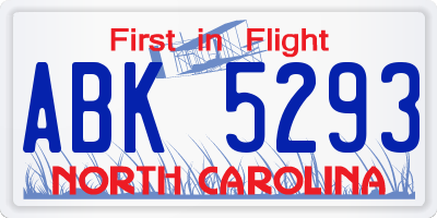 NC license plate ABK5293