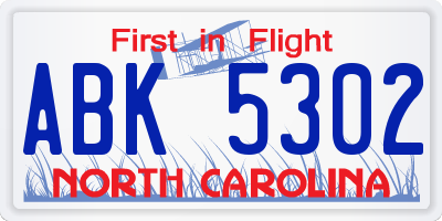 NC license plate ABK5302