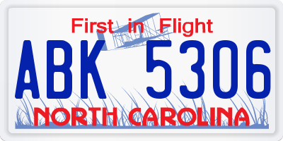 NC license plate ABK5306