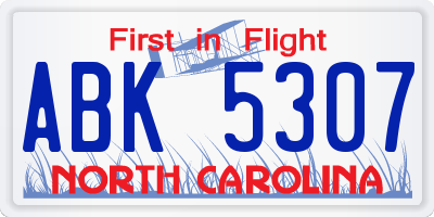 NC license plate ABK5307