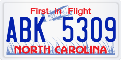 NC license plate ABK5309