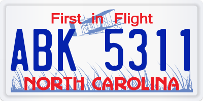 NC license plate ABK5311