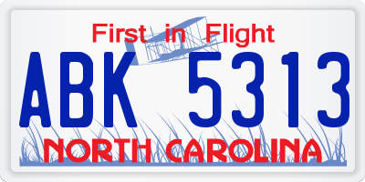 NC license plate ABK5313
