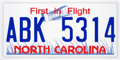 NC license plate ABK5314