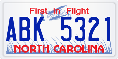 NC license plate ABK5321