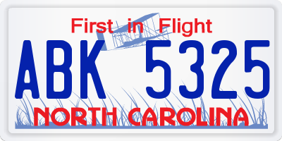 NC license plate ABK5325