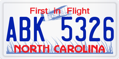 NC license plate ABK5326