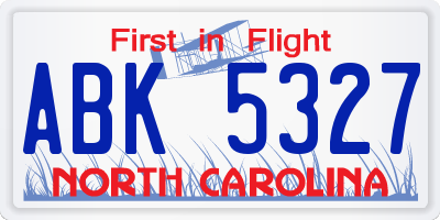 NC license plate ABK5327