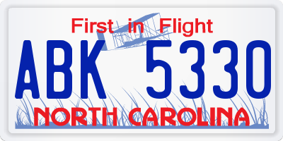 NC license plate ABK5330