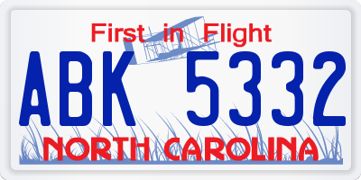 NC license plate ABK5332