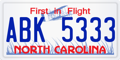 NC license plate ABK5333