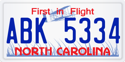 NC license plate ABK5334