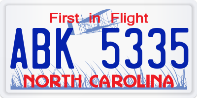 NC license plate ABK5335