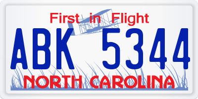 NC license plate ABK5344