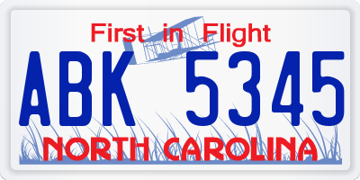 NC license plate ABK5345