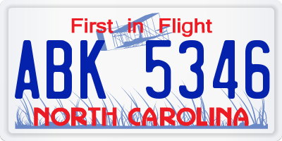 NC license plate ABK5346