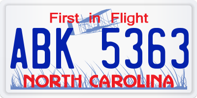 NC license plate ABK5363