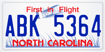 NC license plate ABK5364