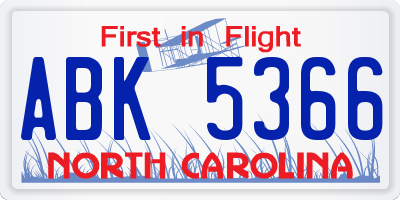 NC license plate ABK5366