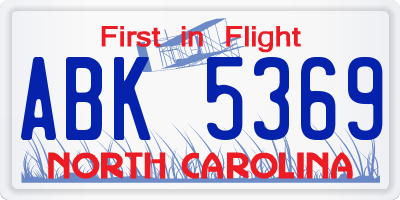 NC license plate ABK5369